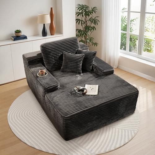 Weaxty Comfy Chaise Lounge Chair, 54" Deep, Grey