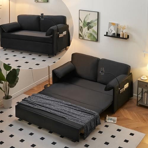 3-in-1 Queen Size Futon Sofa Bed with USB, Side Storage, Grey