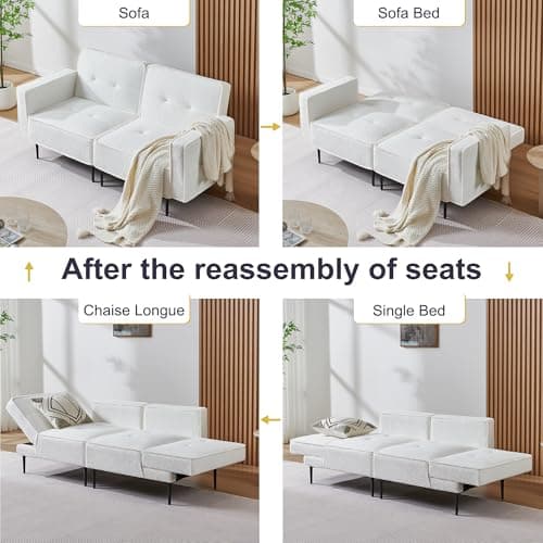 67" Sleep Loverseat with Adjustable Back, Soft Fleece Fabric, White