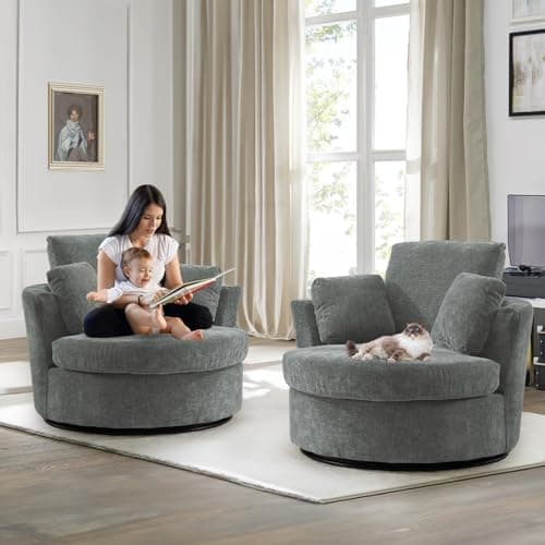 Luxury Swivel Barrel Chair Set of 2 for Living Room - Black