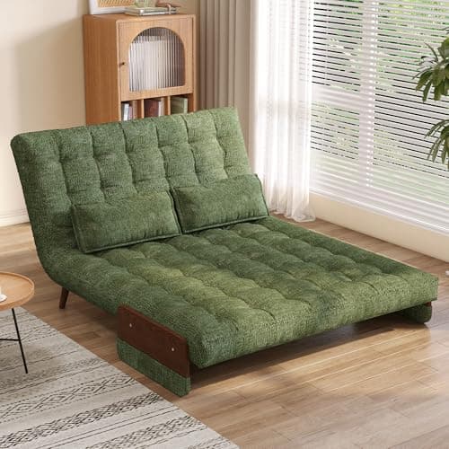 3-in-1 Convertible Chair Bed Sleeper for Adults, Linen Convertable Chair with Wooden Arms & Pillows