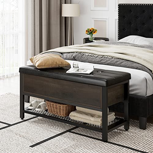 Dark Brown HOSTACK Entryway Shoe Bench with Flip-Open Storage
