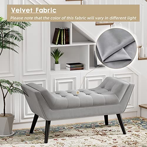 Andeworld Tufted Fabric Footstools for Bed Room - Gray