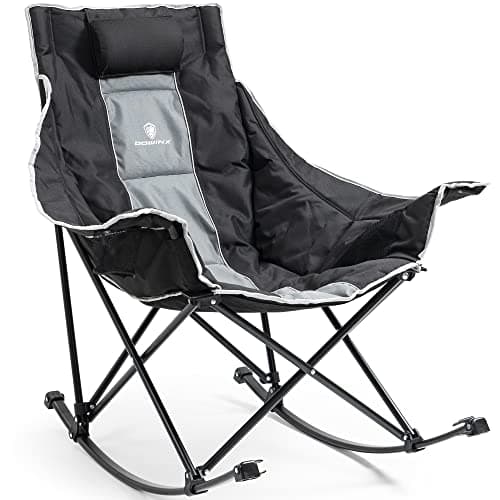 Dowinx Oversized Rocking Camping Chair, Fully Padded with Side Pocket & Carry Bag, High Back & Headrest, 300 lbs, Grey