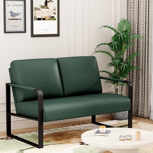 Mid Century Modern Dark Brown Faux Leather Love Seat Mini Couch