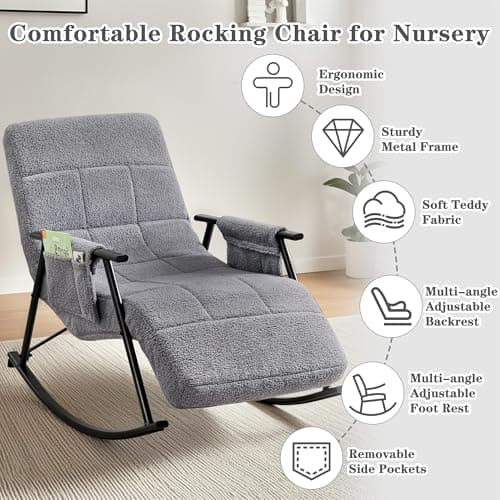 VECELO High Back Teddy Upholstered Glider Rocking Chair with Foot Rest