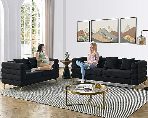Modern Oversize 2-Piece Sofa Set in Black Bouclé Cloud Fabric