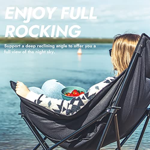 Dowinx Oversized Rocking Camping Chair, Fully Padded with Side Pocket & Carry Bag, High Back & Headrest, 300 lbs, Grey
