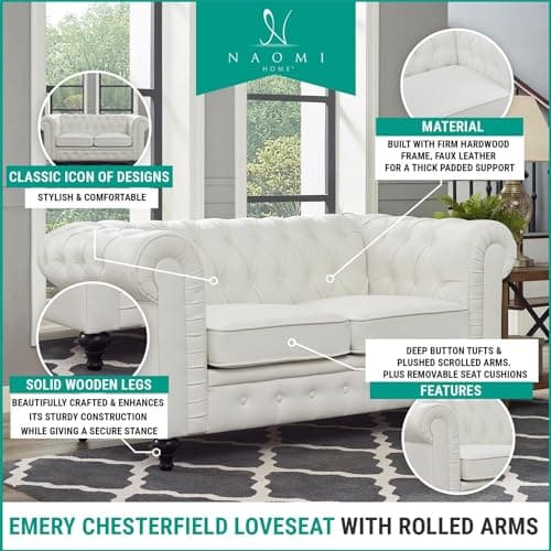Naomi Home White Chesterfield Tufted Sleever Love Seat 42133AM