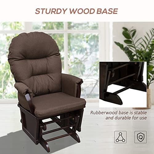HOMCOM Brown Glider Rocking Chair with Ottoman and Thick Cushion