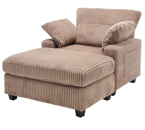 Oversized Chenille Chaise Lounge Chair with Ottoman (57.6", Green)