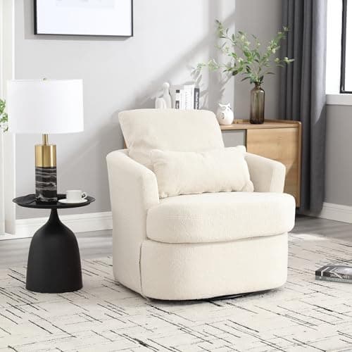 Brown PU Ergonomic Swivel Barrel Chair with Dual Pillow Support