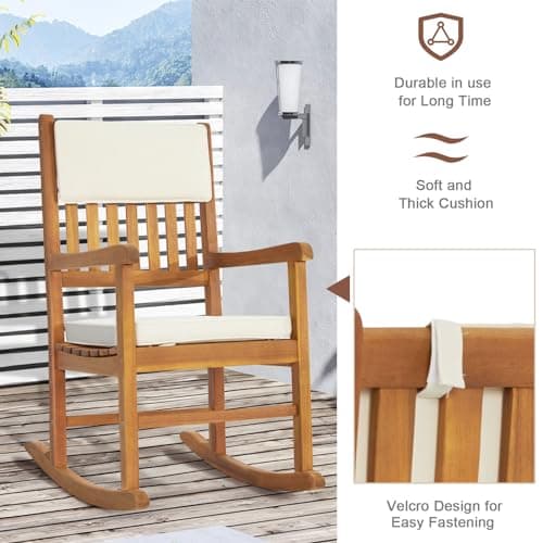 VINGLI Acacia Wood Outdoor Rocking Chair with Cushions