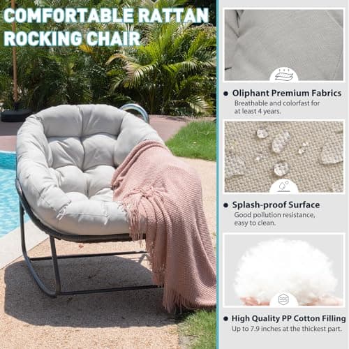 Oversized Grey Rattan Royal Rocking Chair, Indoor & Outdoor Patio Furniture