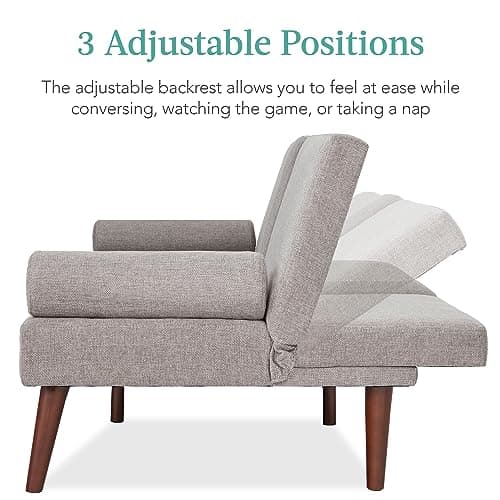 Best Choice Products Mid-Century Modern Convertible Futon Sofa Bed, Gray
