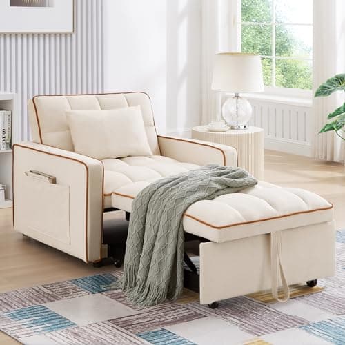 3-in-1 Velvet Convertible Sofa Bed, Black, Living Room Sleeper Chair