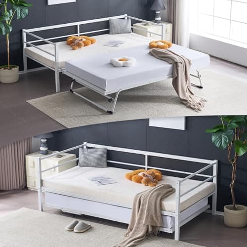 VINGLI Heavy Duty Metal Twin Daybed with Pop Up Trundle, Black