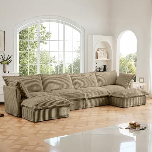 156" W Modern Chenille U-Shaped Sofa with Ottoman, Comfy 4-Seater for Living Room, Office
