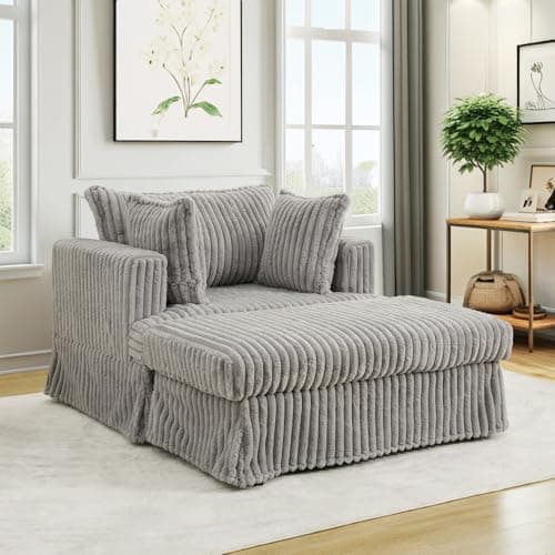 Oversized Corduroy Chaise Lounge Chair with Ottoman for Living Room, Bedroom