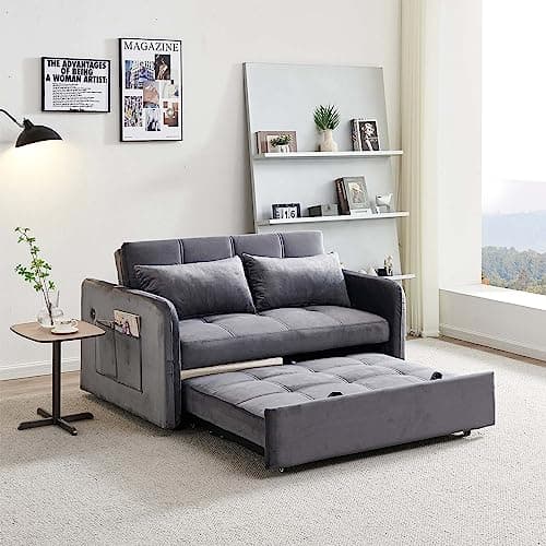 Modern Velvet Sleeper Sofa with USB and Adjustable Backrest