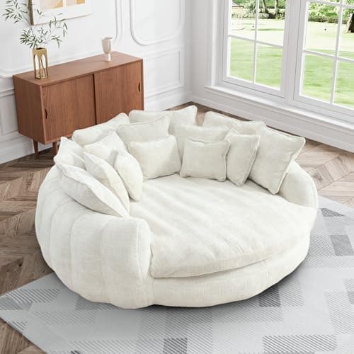 81.1" Oversized Fluffy Lazy Bean Bag Sofa with 14 Pillows, Orange Chenille Bed Cushion