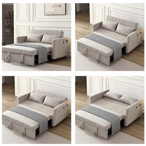 Light Grey Convertible Futon Sofa Bed with Side Pocket