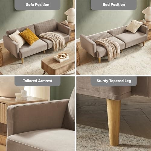 Mopio Mocha Brown Premium Velvet Futon Sofa Bed