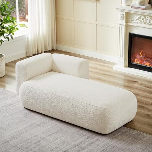 Boucle Cream Upholstered Chaise Lounge for Living Room Bedroom