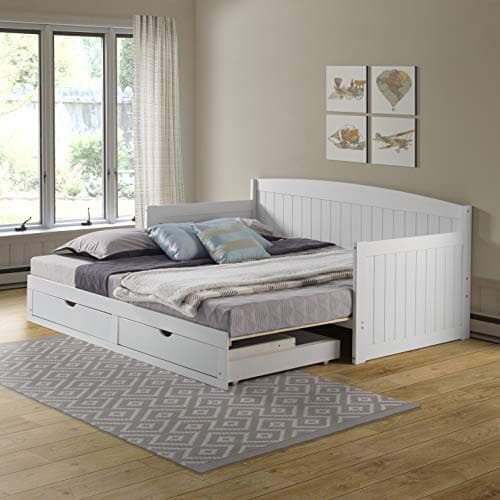Alaterre Harmony Wood Daybed, White, Twin Size, Sturdy Durable Trundle Bed