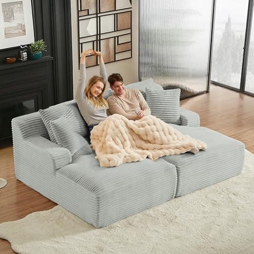 79" Dark Grey Corduroy Oversized Chaise Lounge Couch for Living Room