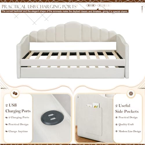 Velvet Daybed with Trundle and USB Charging Ports