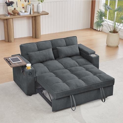 65'' 3-in-1 Folding Convertible Sofa Bed, Grey