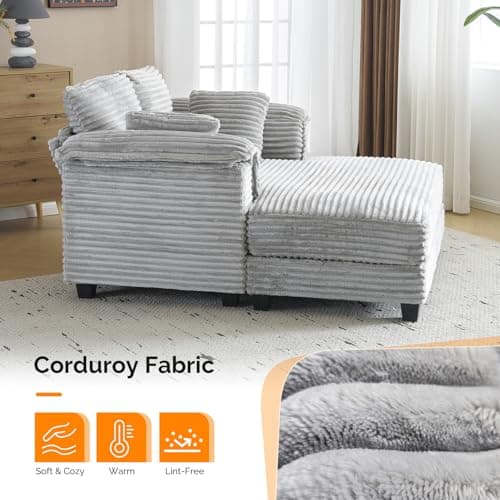 VINGLI 56" Oversized Corduroy Recliner Bed for Living Room and BedROOM