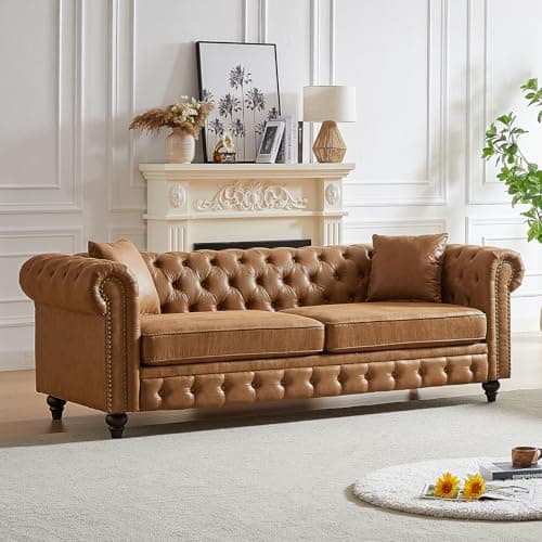 Mid-Century Modern Black 2-Seater Chesterfield Sofa with Nailhead Trim