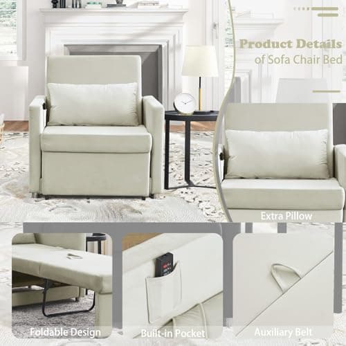 Convertible Velvet Sleeper Sofa Chair Bed