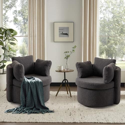 Modern Swivel Barrel Chair Set with Storage Function