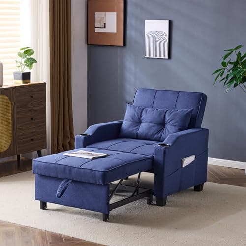 VINGLI 3-in-1 Convertible Sofa Bed with USB Ports and Cup Holders, Dark Grey