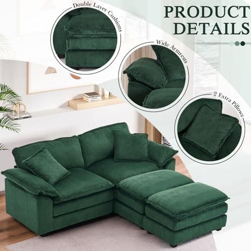 Modern Corduroy L Shaped Sectional Sofa Couch with Chaise and Ottoman
