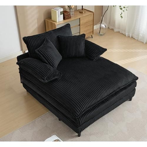 55" Oversized Indoor Chaise Lounge Sofa Bed with Tufted Seat & Detachable Pillows