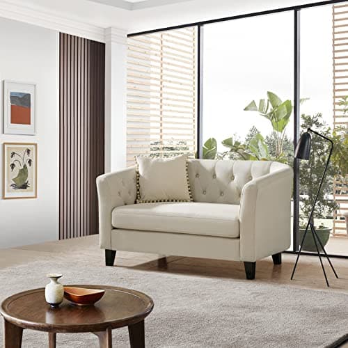 50" Button Tufted Loveseat Sofa for Small Spaces, Contemporary Beige