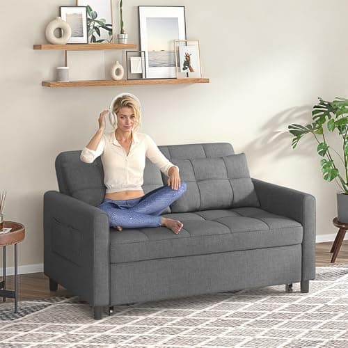 Gizoon 3-in-1 Convertible Futon Sofa Bed, Dark Grey