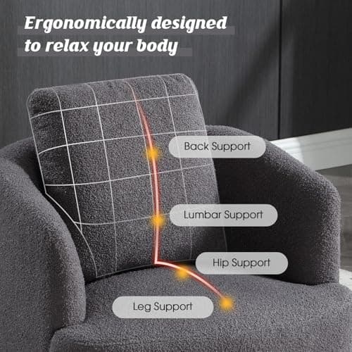 CANMOV Dark Grey Teddy Boucle Swivel Chair, 360 Degree Living Room & Bedroom Accent