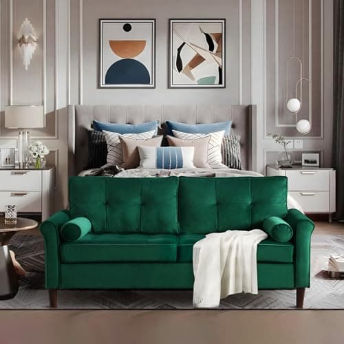 JEEOHEY 64 Inch Mid-Century Modern Green Velvet Love Seat Sofa Furniture