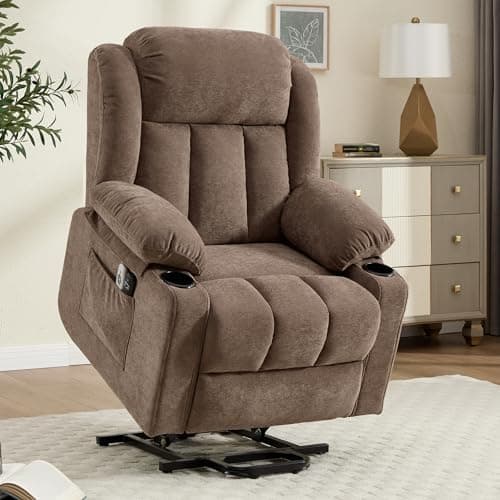 Power Lift Recliner Chair for Elderly with Massage and Heat, Reclining Sofa Chair with USB & Type-C Ports and Cup Holders, L1188(Brown)