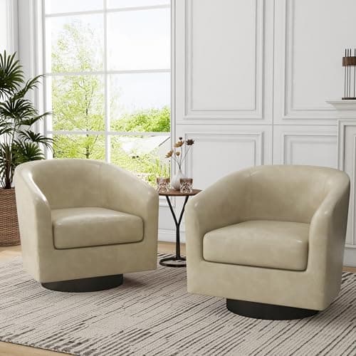 Modern Cream UIXE PU Leather Swivel Barrel Club Chair Set (2)