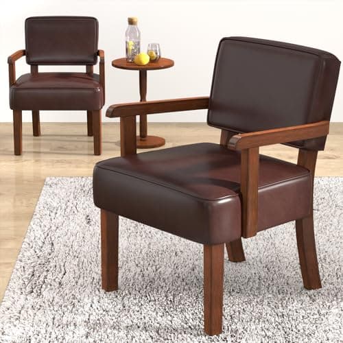 2-Piece Accent Chair Set with Table for Living Room, Bedroom, Reading Room, Waiting Room (Brown)