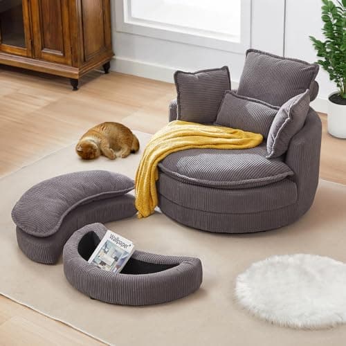 JEEOHEY 38"W Oversized Swivel Armchair with Half Moon Ottoman, Green