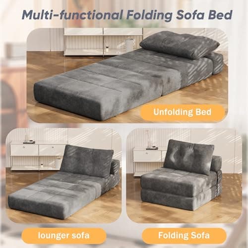Homall Gray Chenille Folding Sofa Bed with Headrest
