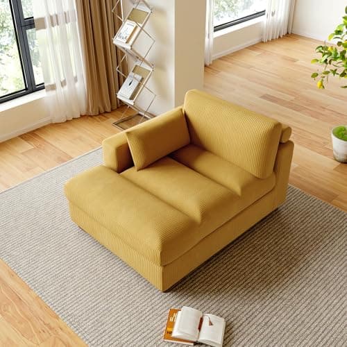 Oversized Beige Corduroy Chaise Lounge for Bedroom & Living Room (Left Arm)