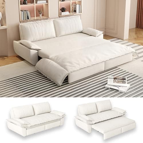 70.1" Queen Size 3-in-1 Convertible Futon Sofa Bed with Cushion Armrest, Modern Velvet Beige Couch for Living Room and S